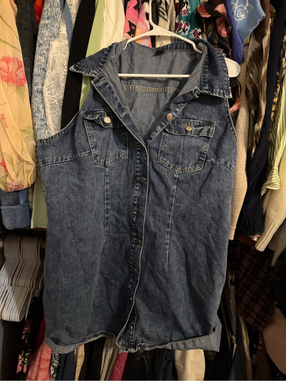 Shein Blue Denim Sleeveless Button-Front Top 4XL
